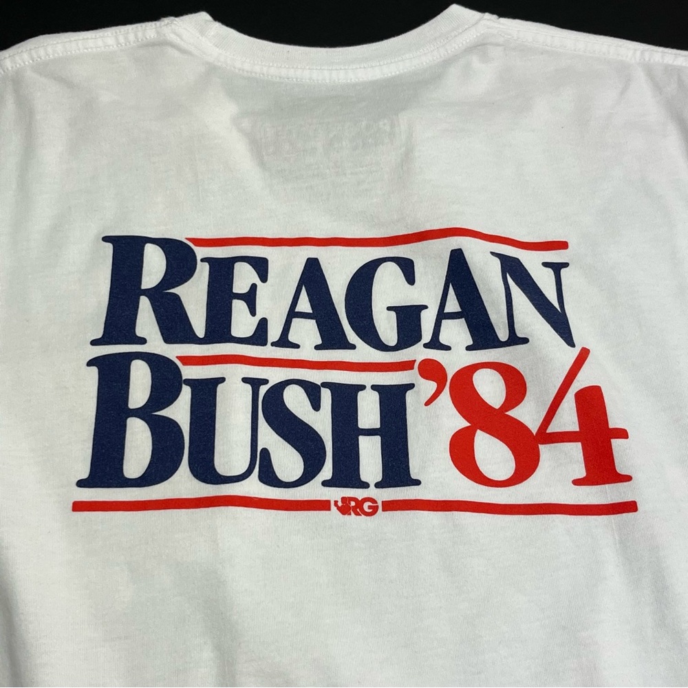 Rowdy Gentleman Reagan Bush ‘84 White Long Sleeve Pocket Shirt Mens SZ XL *FLAW